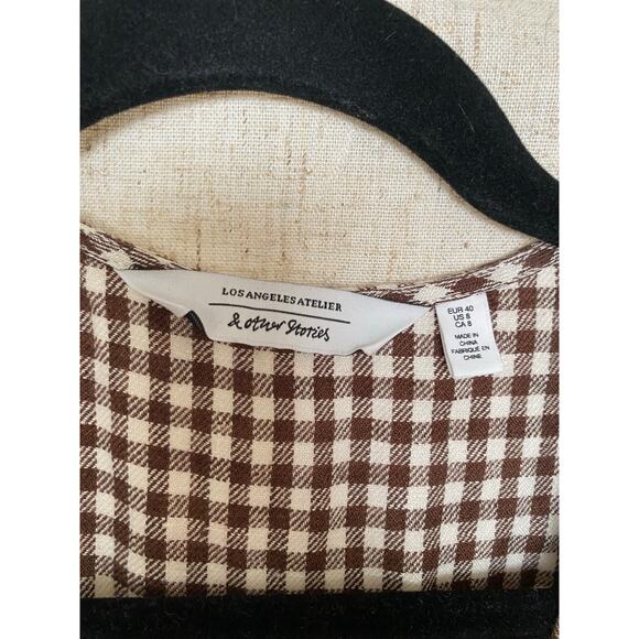 & Other Store Brown Gingham Mini Wrap Dress Size 8 - Picture 5 of 13